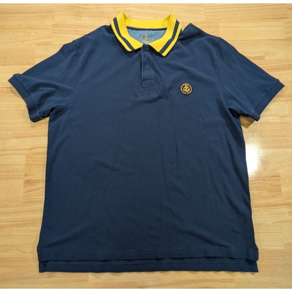 Chaps Polo Shirt Mens XL Navy Blue Yellow Contrast Collar Embroidered Anchor